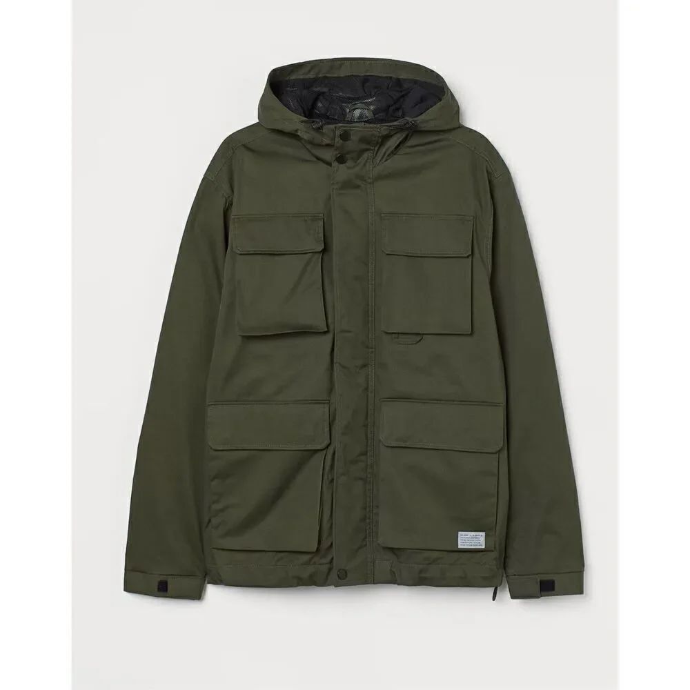 H&M Men’s Dark Khaki Green Water Repellent Jacket Coat Size Medium New